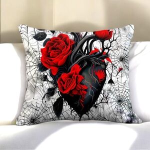 Heart and spiderweb pillow case. Size 15.6 x 15.6.